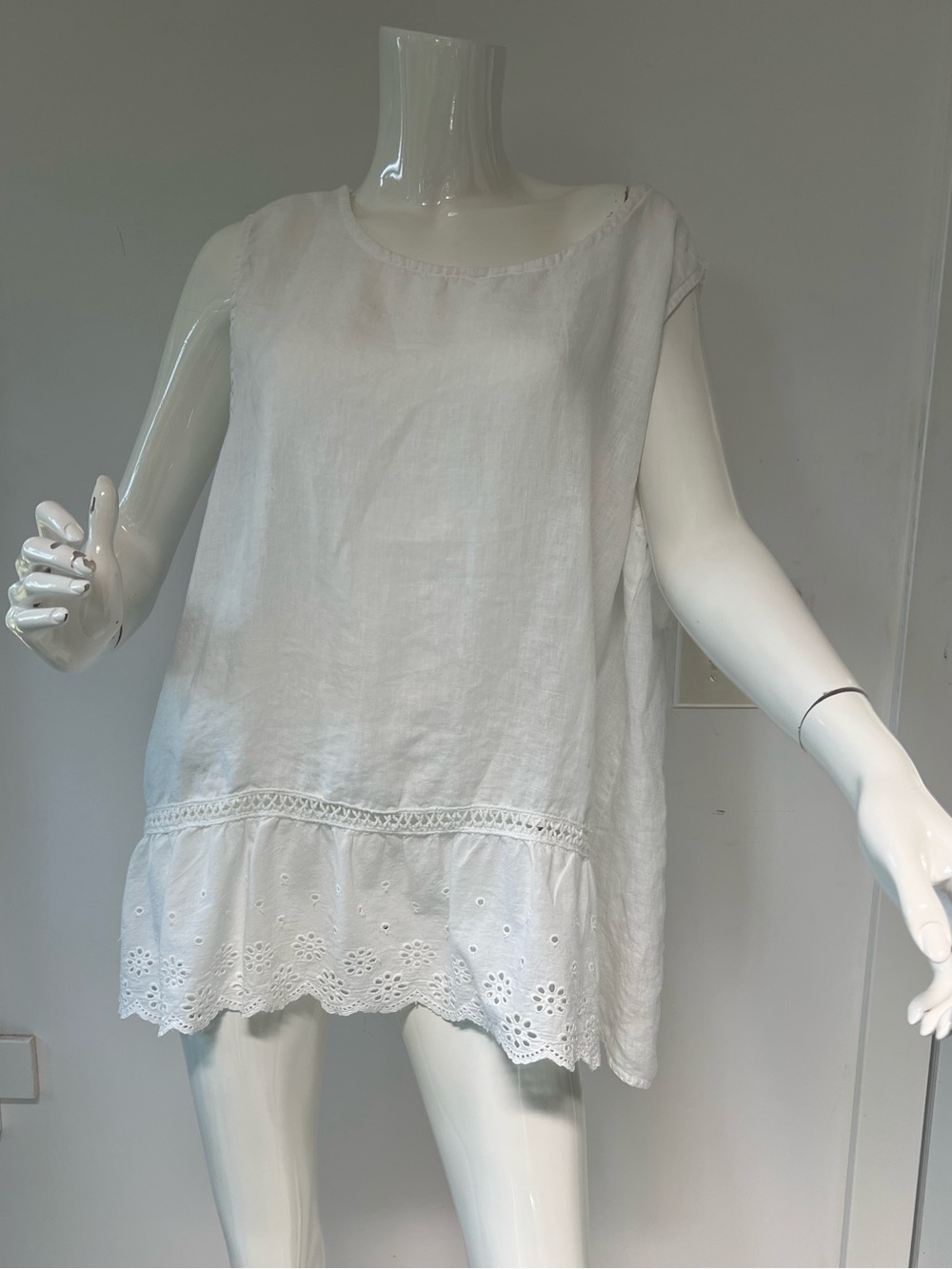 Terzo Millennio linen tunic top Made in Italy Eyelid ruffle Trim 1X